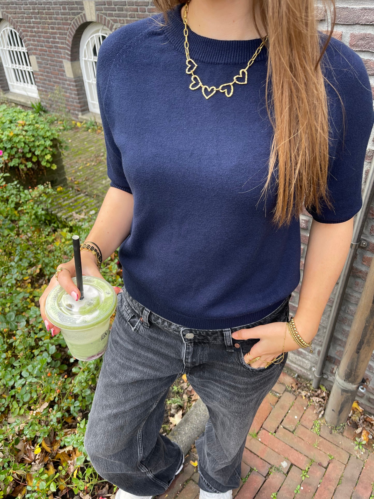 Soft sweater short sleeve navy