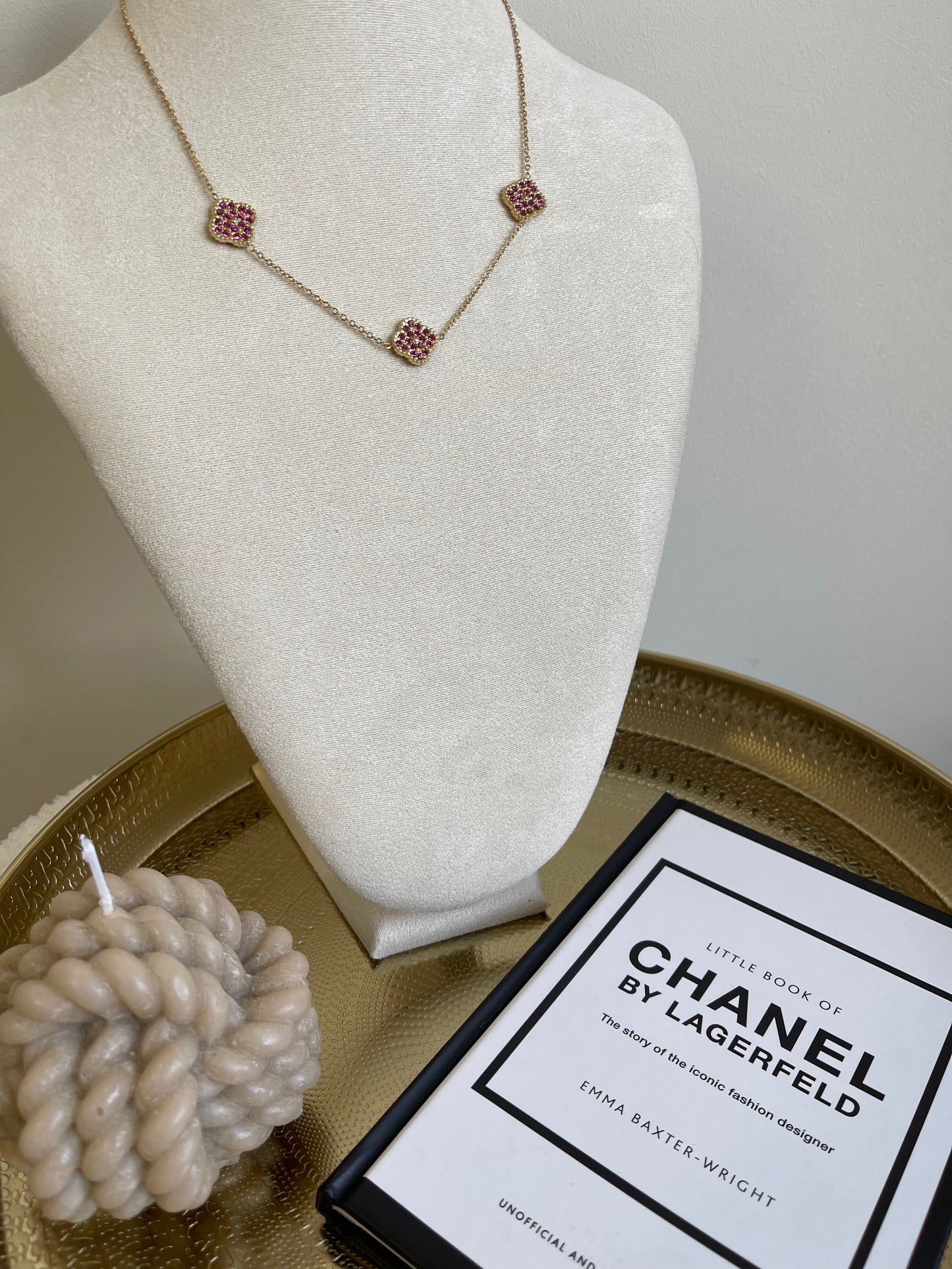Pink clover necklace