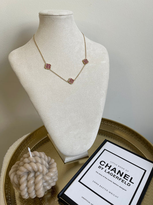 Pink clover necklace