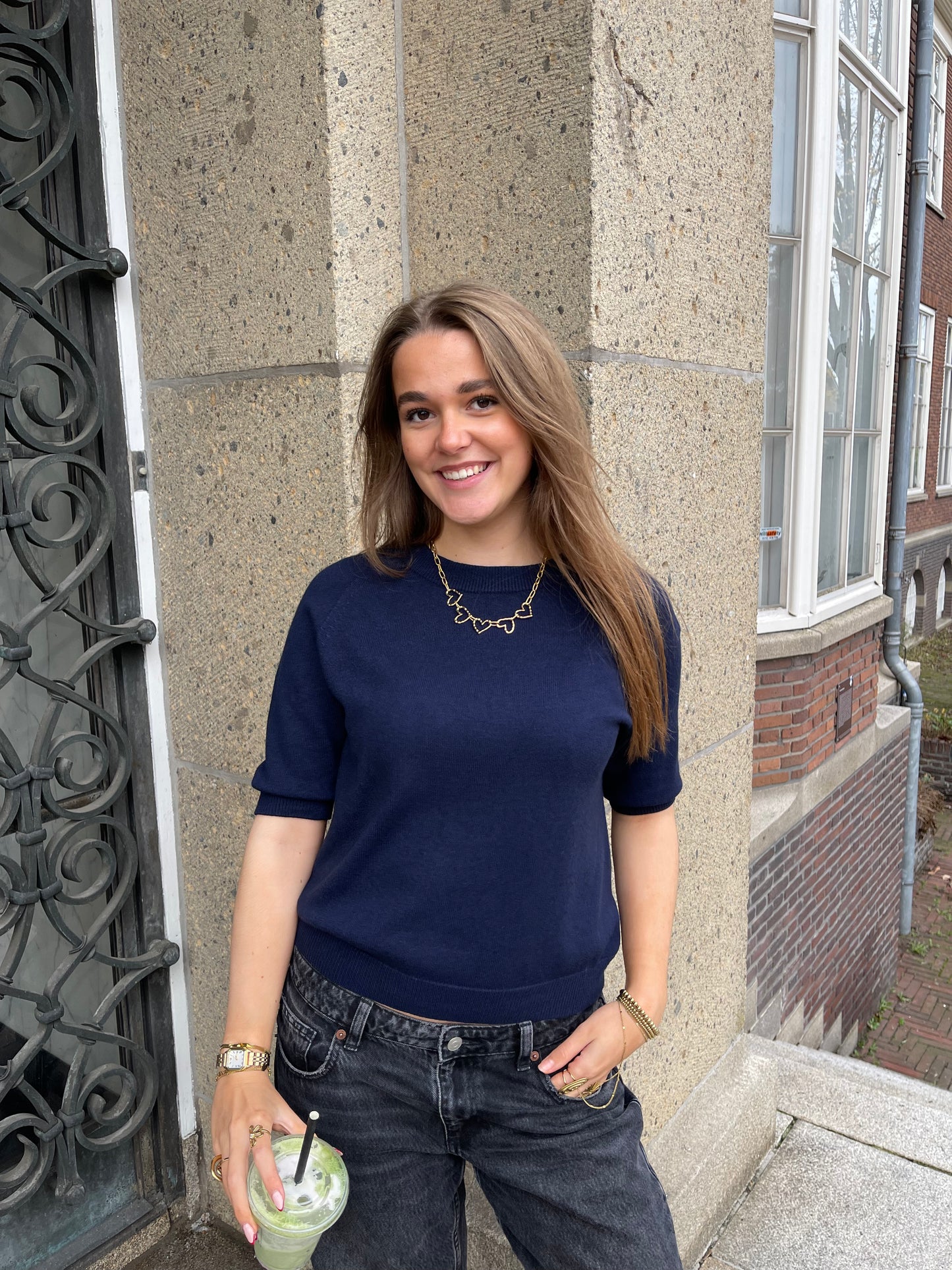 Soft sweater short sleeve navy