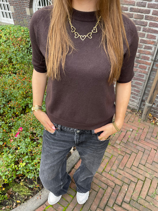 Soft sweater short sleeve brown